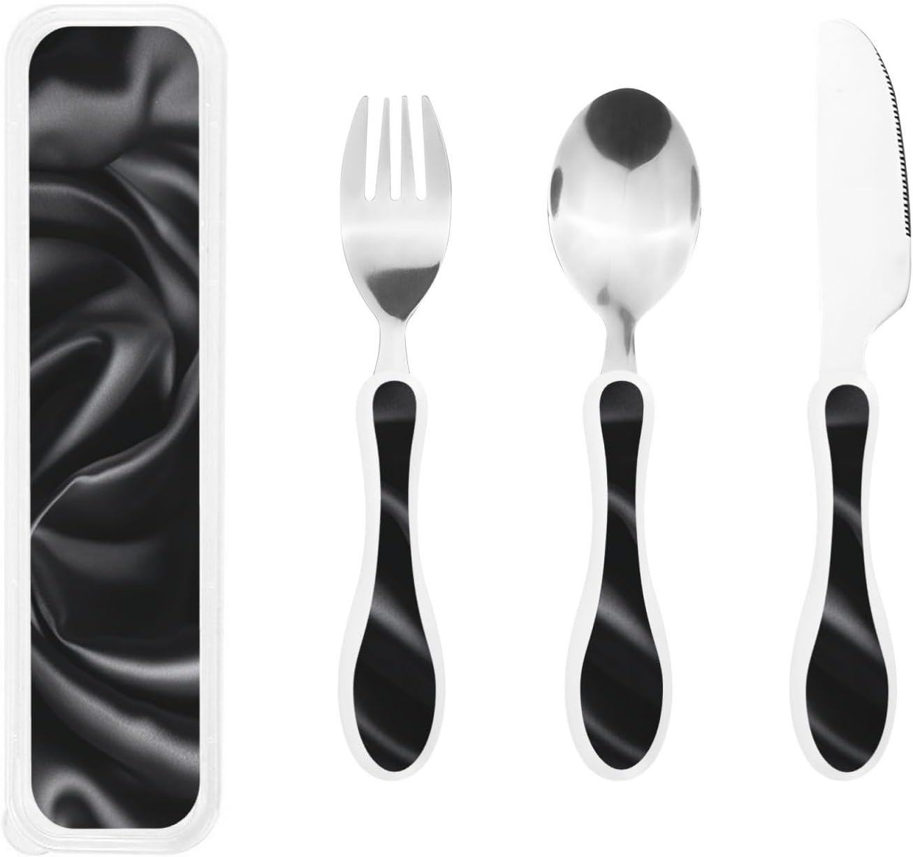 3-Piece Kids Silverware Set With Storage Case, Stainless Steel Reusable Children Safe Knife Spoon Fork Set Blue Eyed Dog Children Flatware Set For Kids Lunch Box