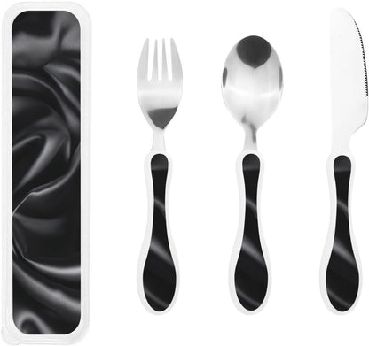 3-Piece Kids Silverware Set With Storage Case, Stainless Steel Reusable Children Safe Knife Spoon Fork Set Blue Eyed Dog Children Flatware Set For Kids Lunch Box