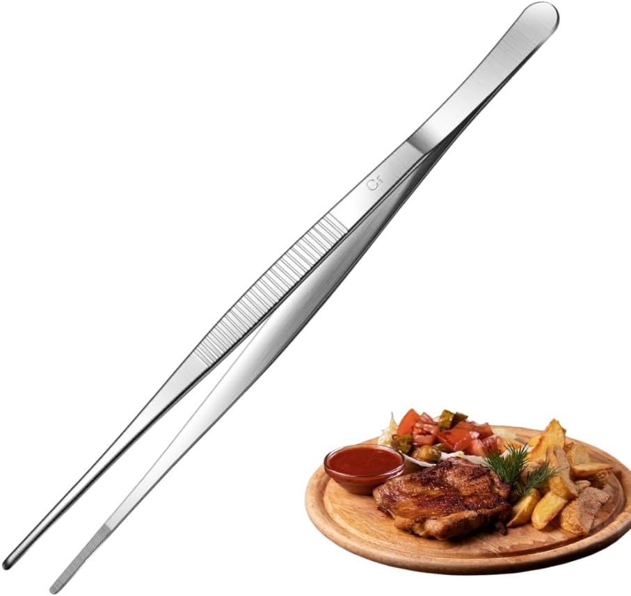 Aniso 6 Inches Stainless Steel garden tweezers | Precision Serrated, Non-slip handle For Hand-Made，succulent，Pick up an ice cube Kitchen and Dining Room