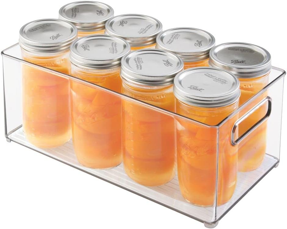 mDesign Stackable Plastic Food Storage Bin with Handles for Kitchen Pantry, Cabinet, Refrigerator, Freezer - Organizer for Fruit, Yogurt, Squeeze Pouches - BPA Free, 10" Long - Clear