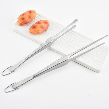 Stainless Steel Cooking Tweezers Set, 10 & 12 Inch Precision Kitchen Tweezers with Star Dot Texture & Elevated Tips | Galaxy Grip Series, 4-Piece (Silver)