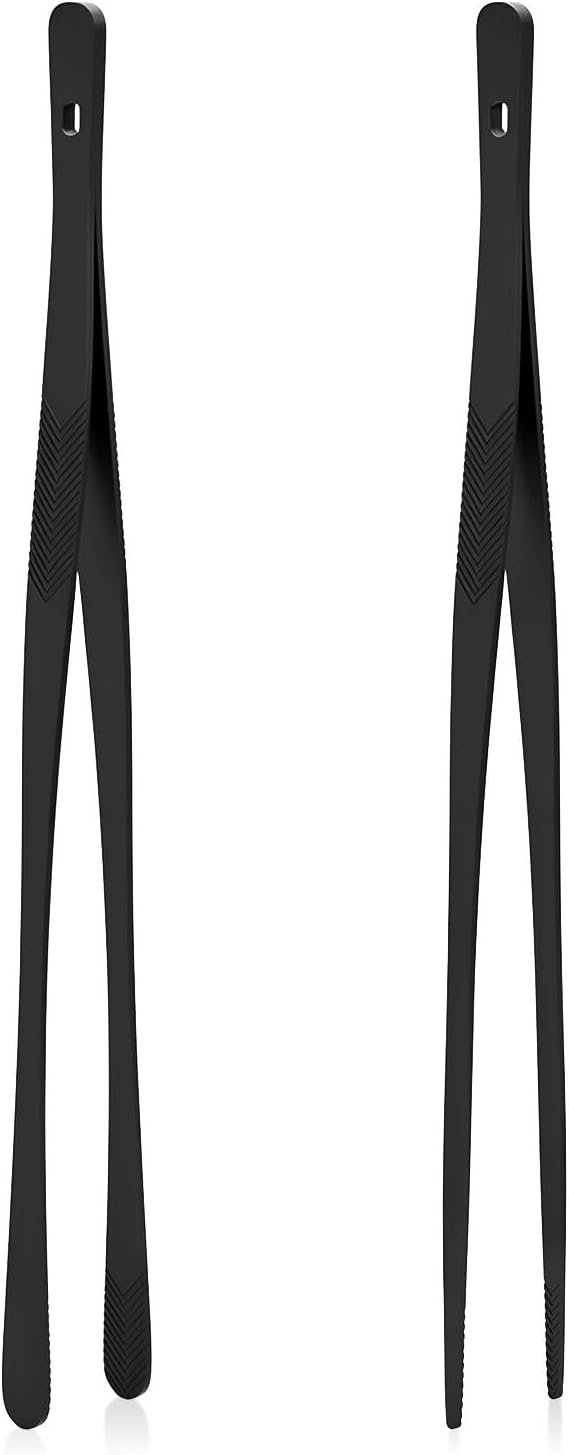 Tifanso Kitchen Tongs for Cooking - 2PCS 12" Stainless Steel Cooking Tongs Tweezers, Metal Fine Kitchen Utensils with Precision Serrated Tips, Professional Chef Tweezers for Serving, BBQ, Pasta, Salad