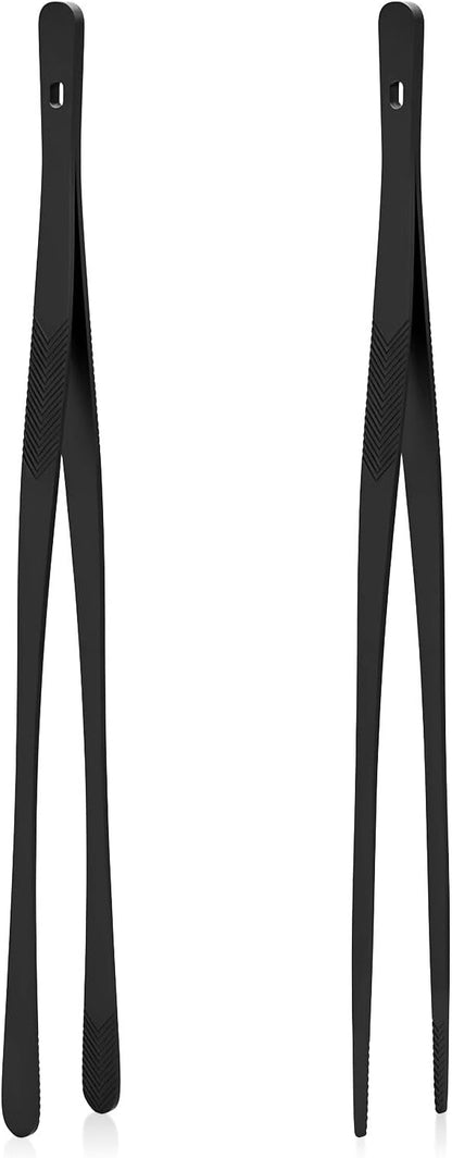 Tifanso Kitchen Tongs for Cooking - 2PCS 12" Stainless Steel Cooking Tongs Tweezers, Metal Fine Kitchen Utensils with Precision Serrated Tips, Professional Chef Tweezers for Serving, BBQ, Pasta, Salad