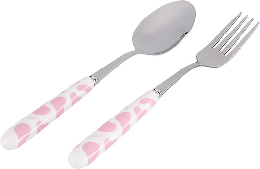 2Pcs Fork And Spoon Set, Cute Cutlery Set Stainless Steel Small Cutlery Travel Cutlery Set with Portable Storage Case for School Travel(Pink)