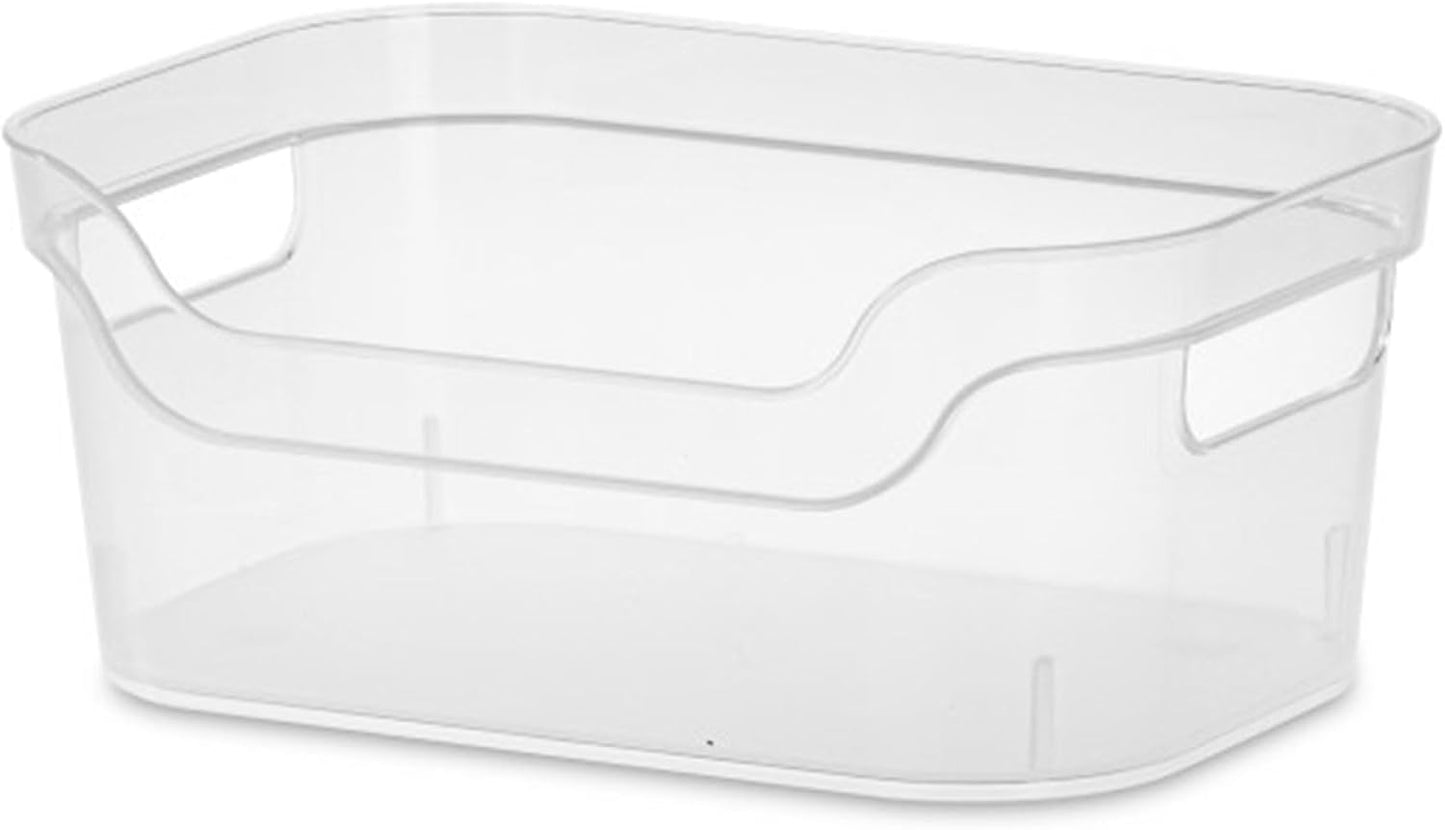 Sterilite 7 x 11 x 14.25 Inch Polished Open Scoop Front Storage Bin with Comfortable Carry Through Handles for Household Organization, Clear (6 Pack)