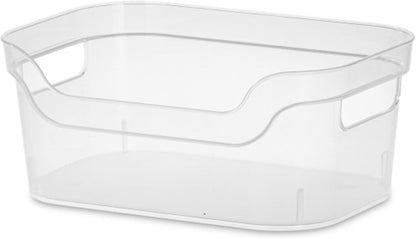 Sterilite 7 x 11 x 14.25 Inch Polished Open Scoop Front Storage Bin with Comfortable Carry Through Handles for Household Organization, Clear (6 Pack)