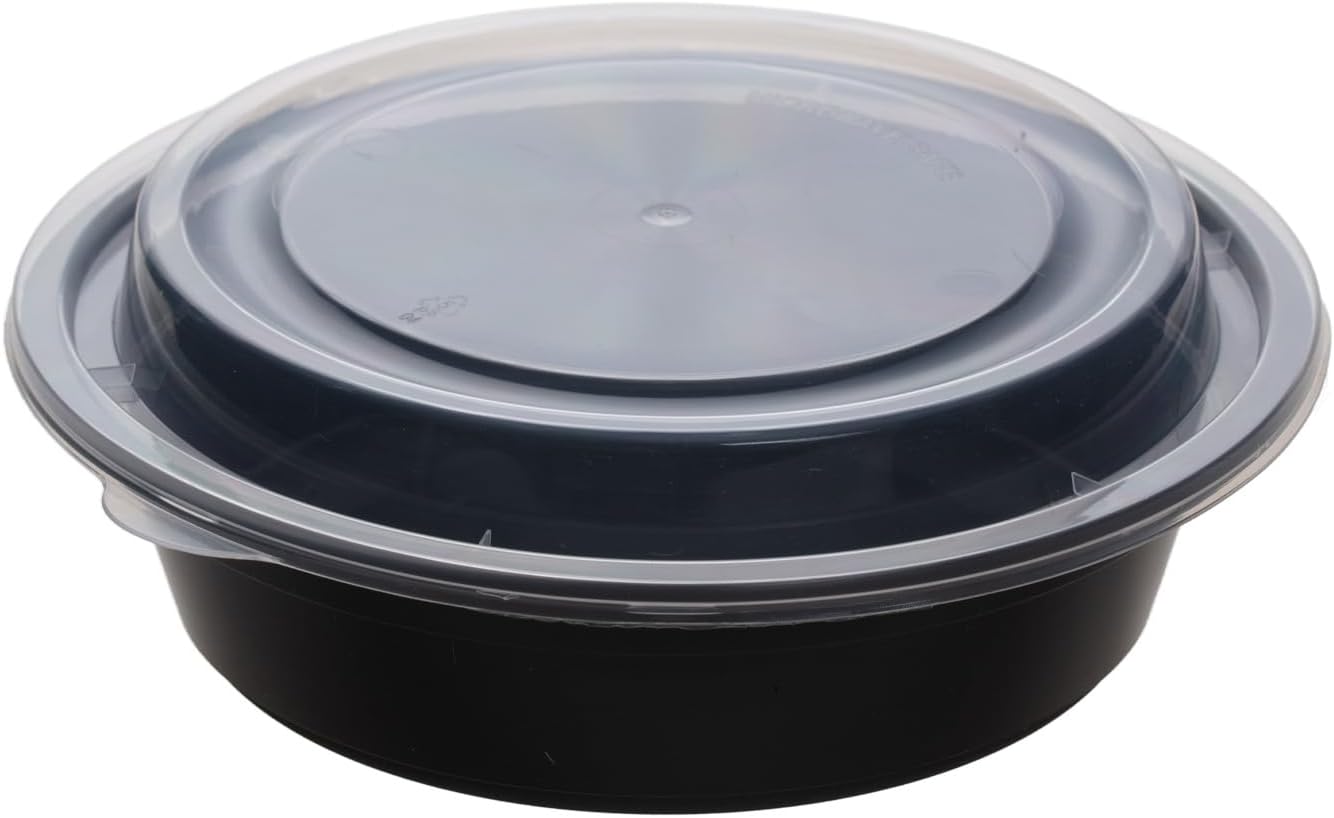 30oz Meal Prep Containers Bulk 50-Pack - 2-Compartment with Lids, Leakproof, Microwave/Freezer/Dishwasher Safe - Commercial Food Storage, Black