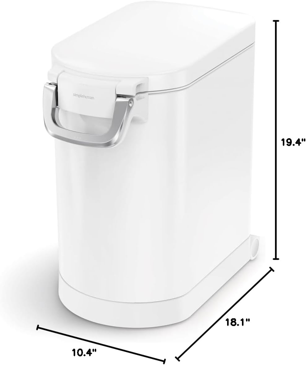 simplehuman 25 Liter, 27 lb / 12.2 kg Medium Pet Food Storage Container for Dog Food, Cat Food, and Bird Feed, Alloy Steel, Matte Black
