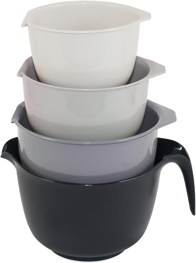 Glad Mixing Bowls with Pour Spout, Set of 4 - Nesting Plastic Bowls (1.2qt, 1.9qt, 2.8qt, and 3qt with Handle) - Non Slip Base, Dishwasher Safe Kitchen Cooking and Baking Supplies, Green