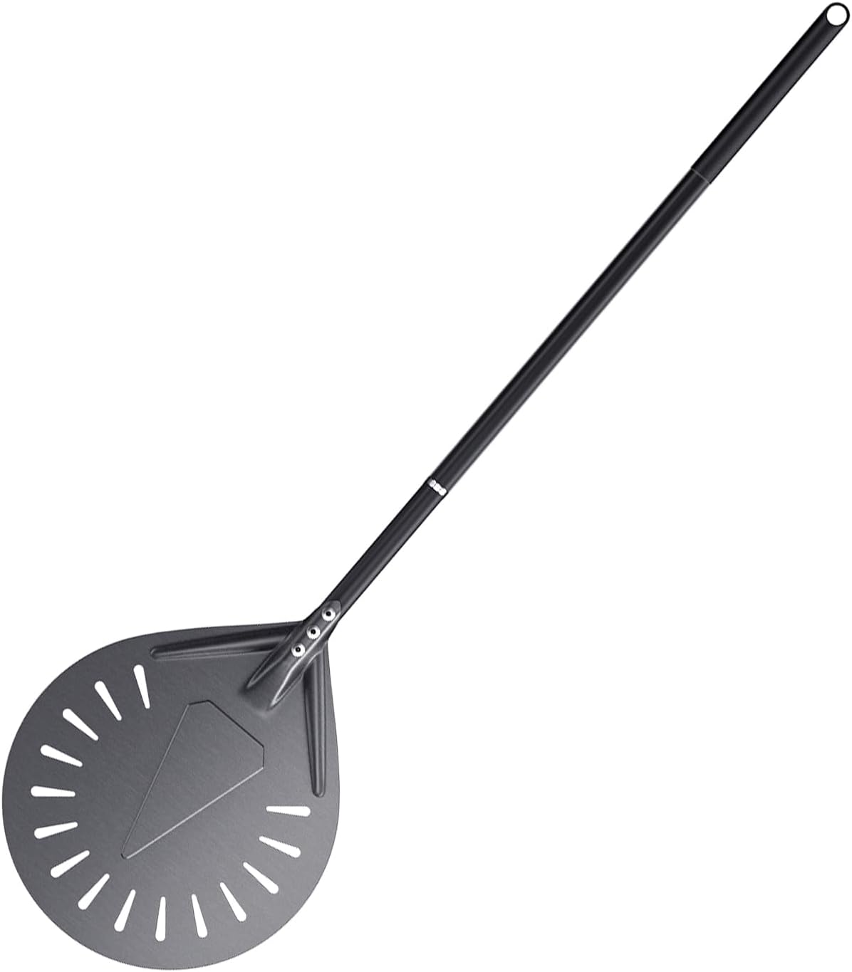 4 Piece Pizza Oven Kit Perforated Pizza Peel 12 Inch Pizza Turning Peel and Pizza Brush Ash Rake Wood Fired Commercial Oven Utensil for Home Restaurant