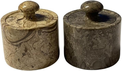 Marble Salt Cellar Keep Spices Fresh Seasoning Holder for Herbs Sugar Salt Keeper With Handmade Lid Knob Like Mushroom Best 3-Inch Marble Dish (Green Onyx and White)
