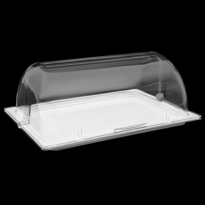 DYNAMI Food Serving Display Tray with Clear Roll Top Cover,Food Grade PC Tray White Food Serving Tray Dessert Display Tray forRestaurant Hotel Kitchen Party Buffet Serving Food,16.5 * 11in