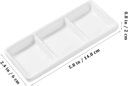 Yardwe Ceramic 3-Compartment Appetizer Serving Tray Rectangular Divided Sauce Dishes for Soy Sauce Spices and Condiments Versatile Snack Platter for Entertaining