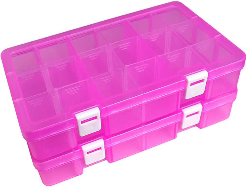 DUOFIRE Plastic Organizer Container Storage Box Adjustable Divider Removable Grid Compartment for Jewelry Beads Earring Tool Fishing Hook Small Accessories(18 grids, White X 2)