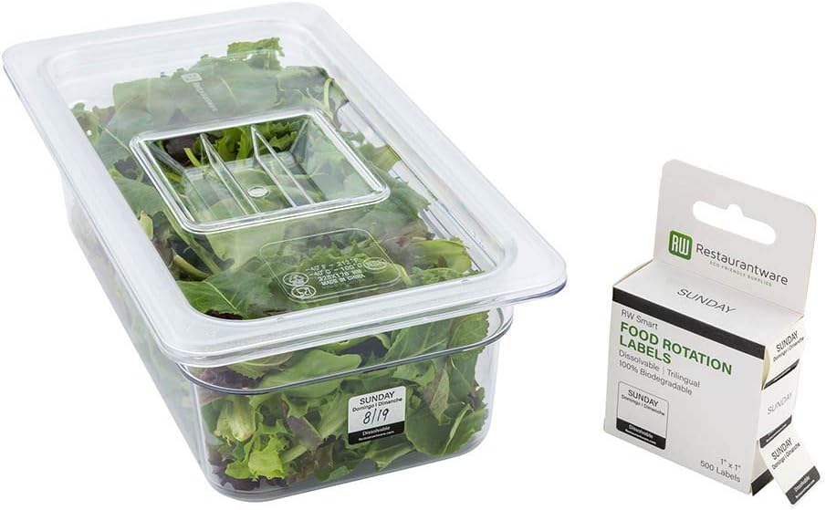 Restaurantware RW Smart 1 Inch x 1 Inch Food Rotation Labels 500 Dissolvable Food Safety Labels - Premium Trilingual Green Paper Day Of The Week Labels For Food Storage Or Prep Friday