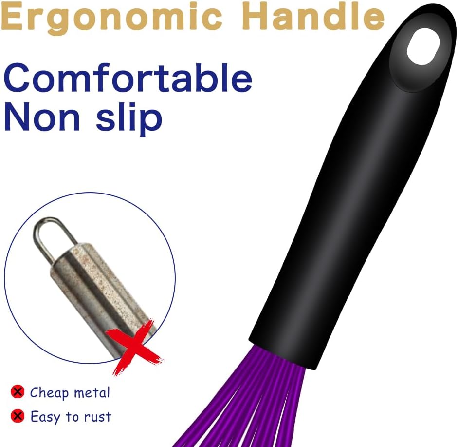 OYV Dishwasher Safe Silicone Whisk, Sealed Waterproof Design Set of 3, Professional Kitchen Whisks for Cooking Non-Scratch, Silicone & Stainless Steel Whisk, Heat Resistant Balloon Egg Beater, Black
