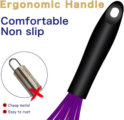 OYV Dishwasher Safe Silicone Whisk, Sealed Waterproof Design Set of 3, Professional Kitchen Whisks for Cooking Non-Scratch, Silicone & Stainless Steel Whisk, Heat Resistant Balloon Egg Beater, Black