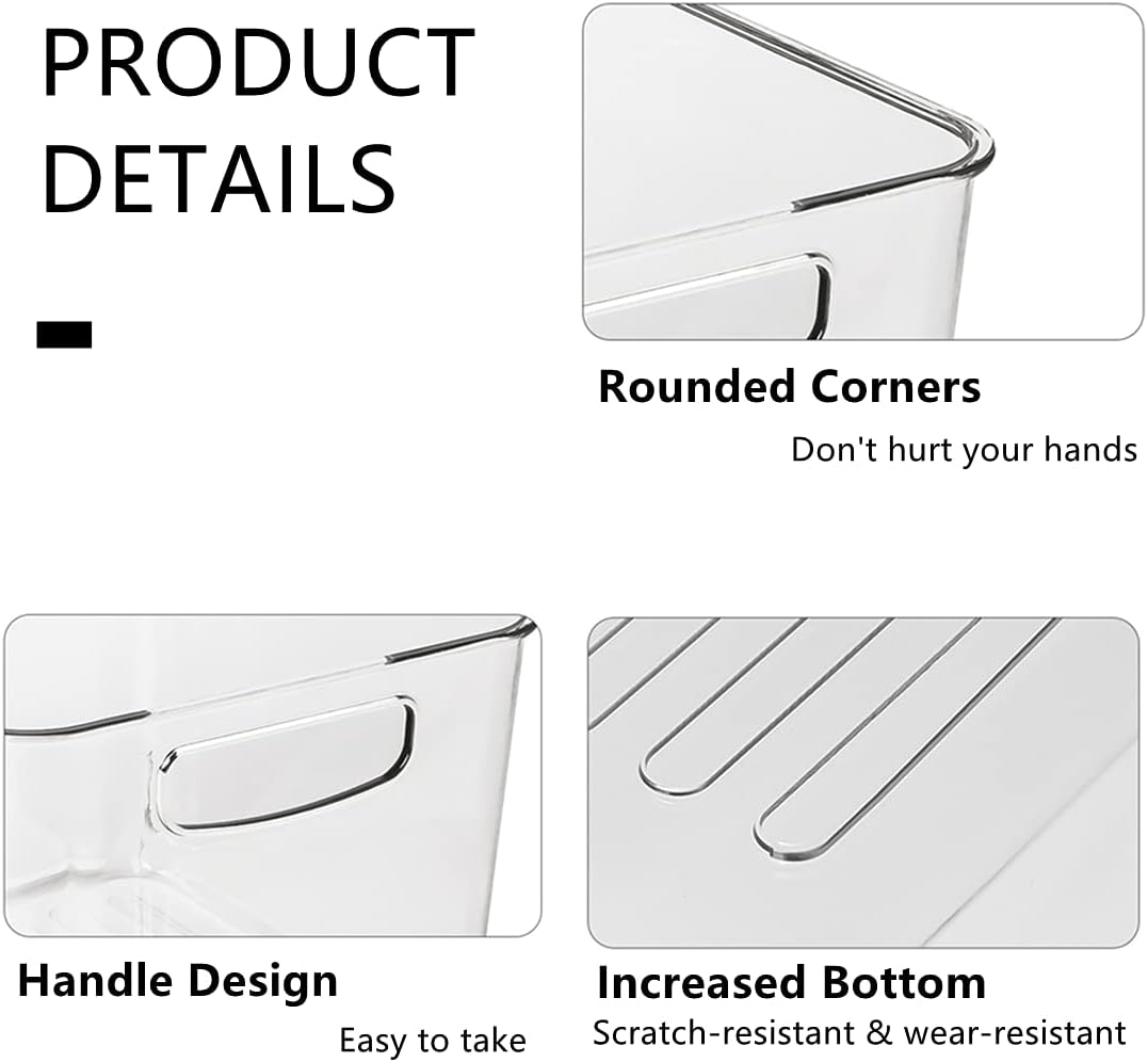 Xicennego Refrigerator Organizer Bins Set of 3, Clear Plastic Storage Bins for Pantry, Fridge Organizer Set , Storage Organizer Bins for Fridge, Freezer, Kitchen Cabinet, Pantry