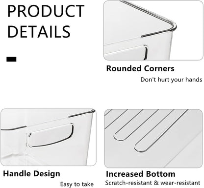 Xicennego Refrigerator Organizer Bins Set of 3, Clear Plastic Storage Bins for Pantry, Fridge Organizer Set , Storage Organizer Bins for Fridge, Freezer, Kitchen Cabinet, Pantry