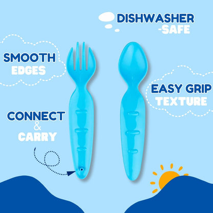 Kids Utensils for Lunch Box with Silicone Case, BPA-Free Spoon and Fork Set for Toddlers, Portable Travel Utensils for School, Daycare & On-the-Go, Dishwasher Safe - Blue