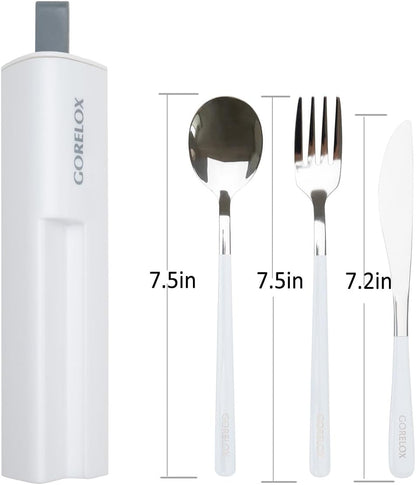 Travel Utensils Set, 4pcs Stainless Steel Reusable Cutlery, Portable Silverware Lunch Box for Camping and Office, Include Fork Spoon Knife with Case