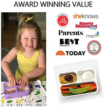 Small Snack Containers for Kids Toddlers - 3 Compartments (Set of 2) - Leak-Proof Reusable Boxes with Lids - BPA-Free Plastic Mini Bento Lunch Box - Holds 2 Cups Capacity (Pastel Blue+Teal Sparkle)