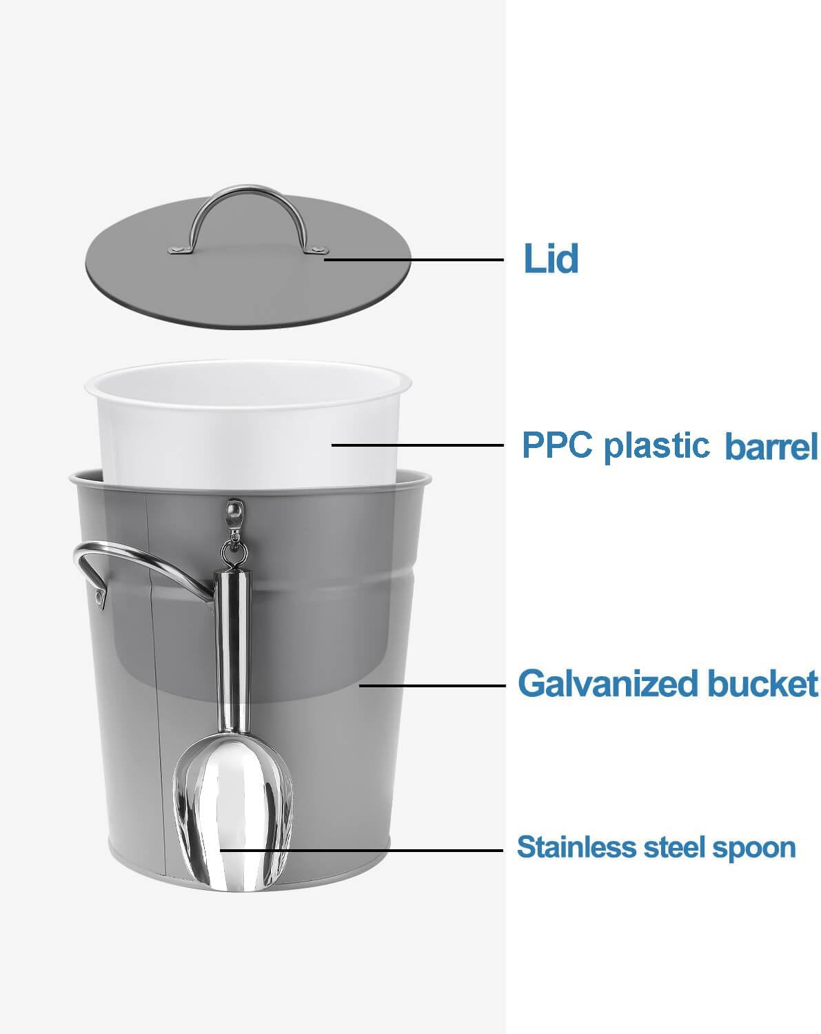 3Qt Black Galvanized Ice Bucket with Lid, Scoop & Handles - Ideal for Cocktails, Parties, BBQs, Wine & Champagne. Double-Layer Insulated Outer & Galvanized Inner Layer, Perfect for Home & Outdoor Use