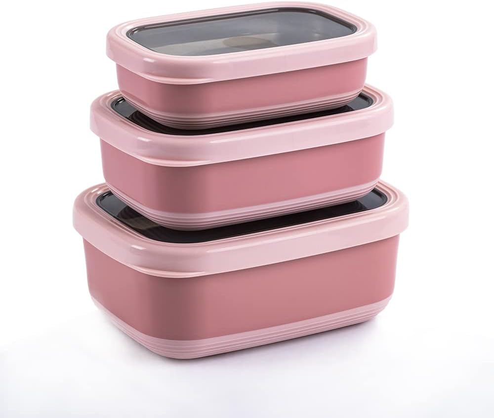 Lille Home Leak Proof Stainless Steel Lunch Snack Containers Set - Ideal for Educational Settings and Daycare - Nesting Trio with Silicone Lids - 47oz+30oz+16oz - Pink