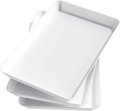 Lifewit Plastic Serving Tray for Party Supplies, 15" x 10" White Trays for Serving Food, Reusable Large Platter for Buffet, Fruit, Dessert, Snack, Veggie, Kitchen and Outdoor Use, Rectangle, 10 Pcs