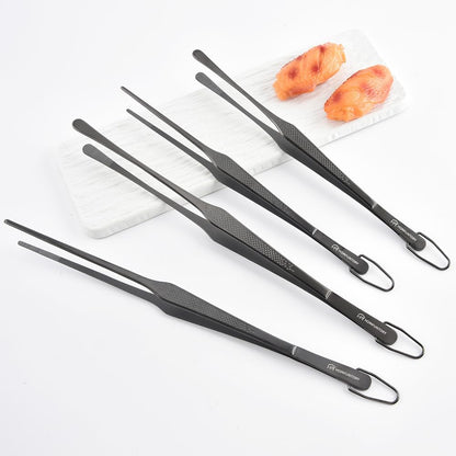 Stainless Steel Cooking Tweezers Set, 10 & 12 Inch Precision Kitchen Tweezers with Star Dot Texture & Elevated Tips | Galaxy Grip Series, 4-Piece (Silver)