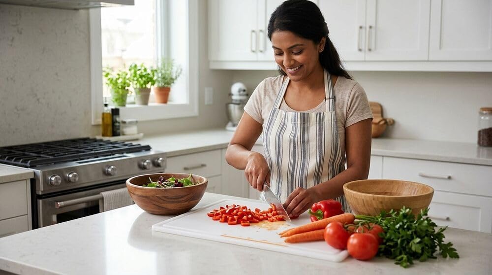 FARBERWARE Large Cutting Board, Dishwasher- Safe Plastic Chopping Board for Kitchen with Easy Grip Handle, 11in by 14in, White