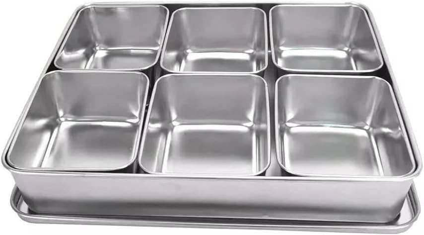 Xarra - Japanese Mini Container, Stainless Steel Yakumi Mise En Place Box, Multi Compartment Set For Food, Herbs, Seasoning and Spices (6 Compartment)