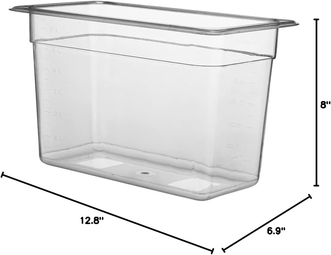 Restaurantware-2.5 Inch Deep Food Pans, 1 1/6 Size Commercial Food Storage Container - Freezable, Break-Resistant, Clear Plastic Cold Pans, Dishwashable, For Kitchens, Restaurants, Or Cafeterias