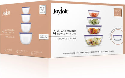 JoyJolt Kitchen Mixing Bowls - 8pc Glass with Lids Set – Neat Nesting Large Bowl Batter Cooking Storage and Big Salad BPA-Free Black