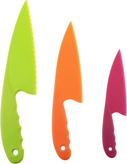 RLECS 3PCS 3 Colors Nylon Kitchen Knife Plastic Knives Set For Fruit Bread Cake Salad Lettuce Knife