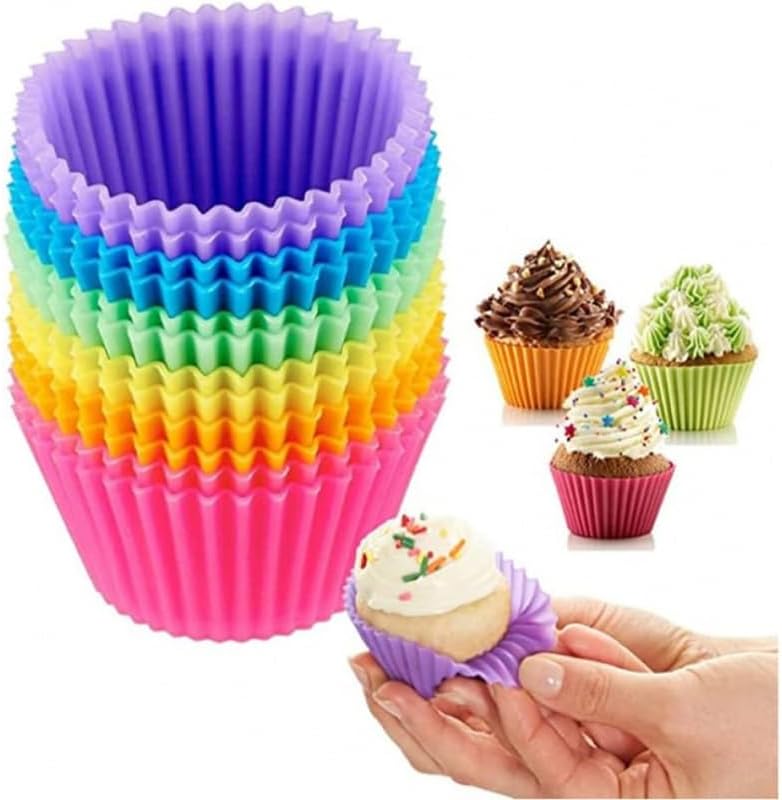 Silicone Baking Cups, Reusable Cupcake Liners, Non-stick Muffin Molds, 12 Pieces