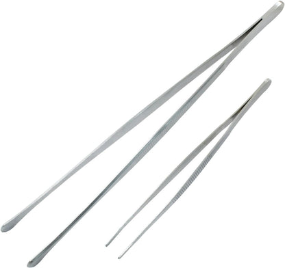3Pcs Stainless Steel Tweezer Set (8" 10" 12"), Kitchen Tweezers Tongs, Cooking Tweezers with Precision Serrated Straight Tips, Long Handle Food Tweezers for Culinary, Bar, BBQ, Plating