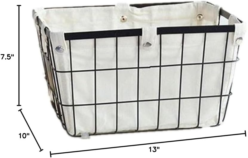 Handmade -Open Storage Bread Food Basket,Kitchen Cabinet and Pantry Storage Organizer Bin & Containers- Two Cut-Out Handles Wire Metal with Canvas Lining 13x10x7.5 Inches Black
