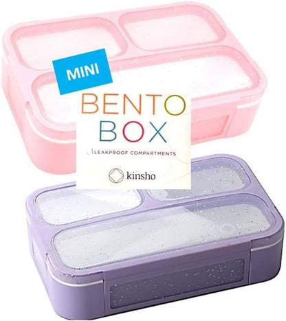 Small Snack Containers for Kids Toddlers - 3 Compartments (Set of 2) - Leak-Proof Reusable Boxes with Lids - BPA-Free Plastic Mini Bento Lunch Box - Holds 2 Cups Capacity (Pastel Blue+Teal Sparkle)