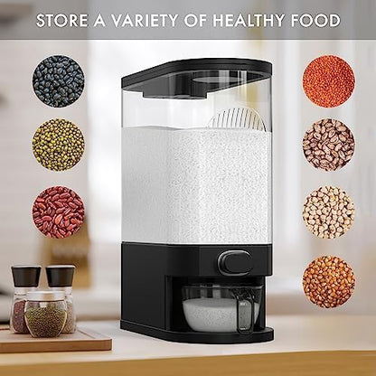 25lb Black Rice Dispenser, Measuring Cup & Sponge. Airtight Grain, Bean & Rice Container. NEW Clear Black Design. Easy To Use Grain Dispensing Storage Container For Kitchen