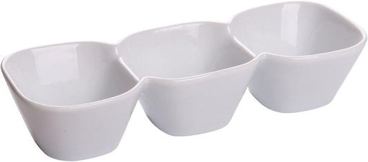 Restaurantware 18 Ounce Triple Bowl Serving Dish 1 Square Porcelain Condiment Tray - Serve Snacks Dips or Condiments For Parties Buffets Or Catering White Porcelain 3 Section Serving Dish