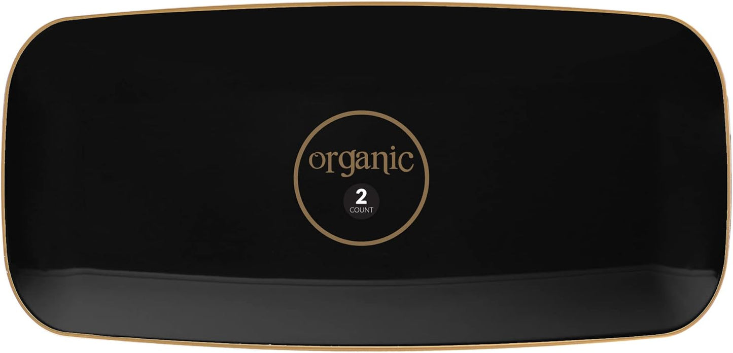 Plasticpro Plastic Serving Trays - Round Serving Platters with Gold Rim 14X14 Disposable Party DishPack of 2