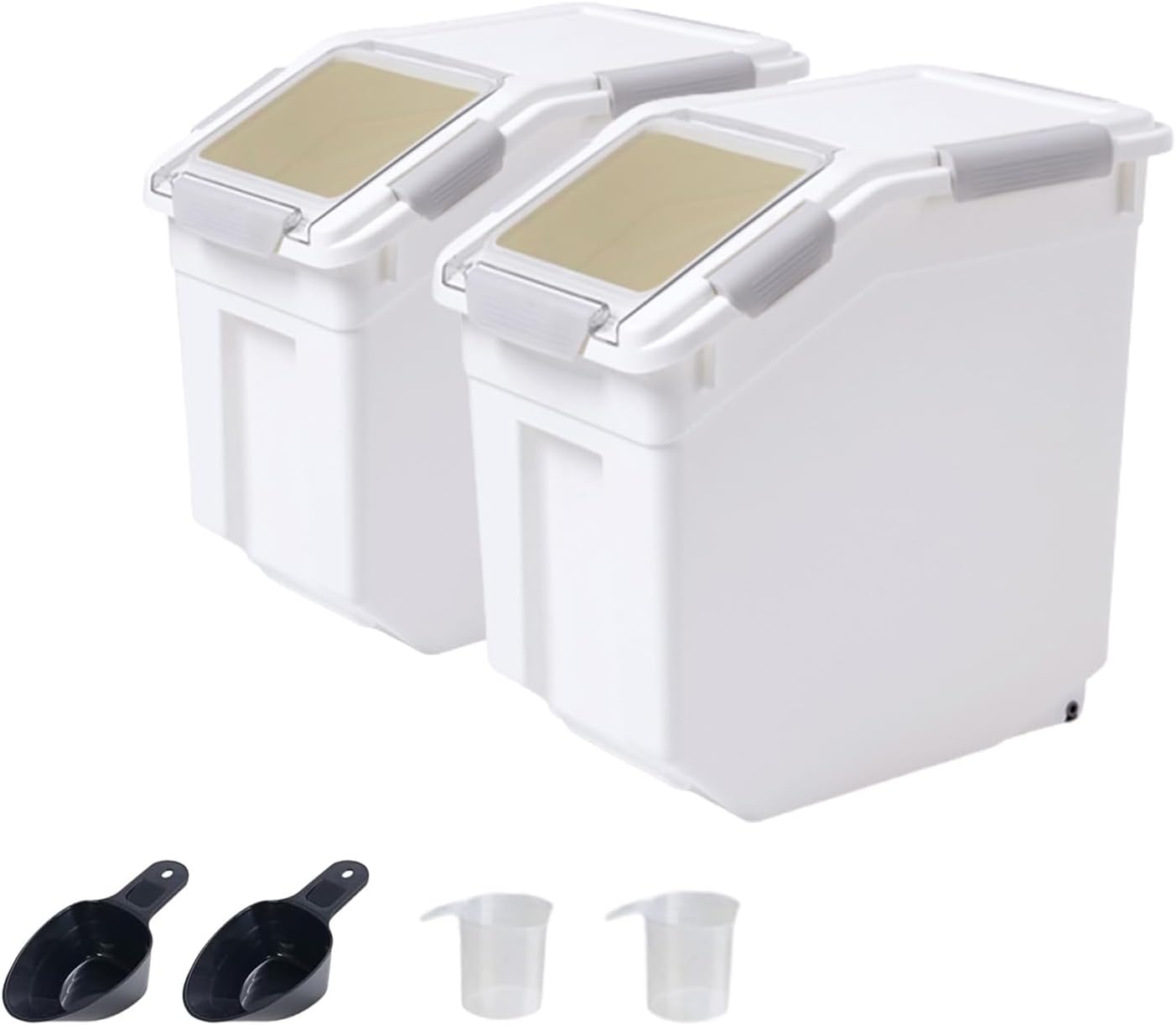 Airtight Flour Storage Container 25 lb Rice Storage Container with Wheels Seal Locking Lid, Food Containers with Measuring Cup& Scoop for Flour, Rice, Grain(Cyan)