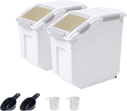 Airtight Flour Storage Container 25 lb Rice Storage Container with Wheels Seal Locking Lid, Food Containers with Measuring Cup& Scoop for Flour, Rice, Grain(Cyan)
