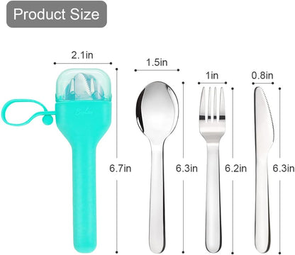 Sophico Travel Utensils Set for Camping and Kids Lunch Box, Stainless Steel Fork and Spoon, Knife Silverware Flatware Sets with Silicone Case - Portable & Leak-proof, Dishwasher Safe (Pink, 1 Set)