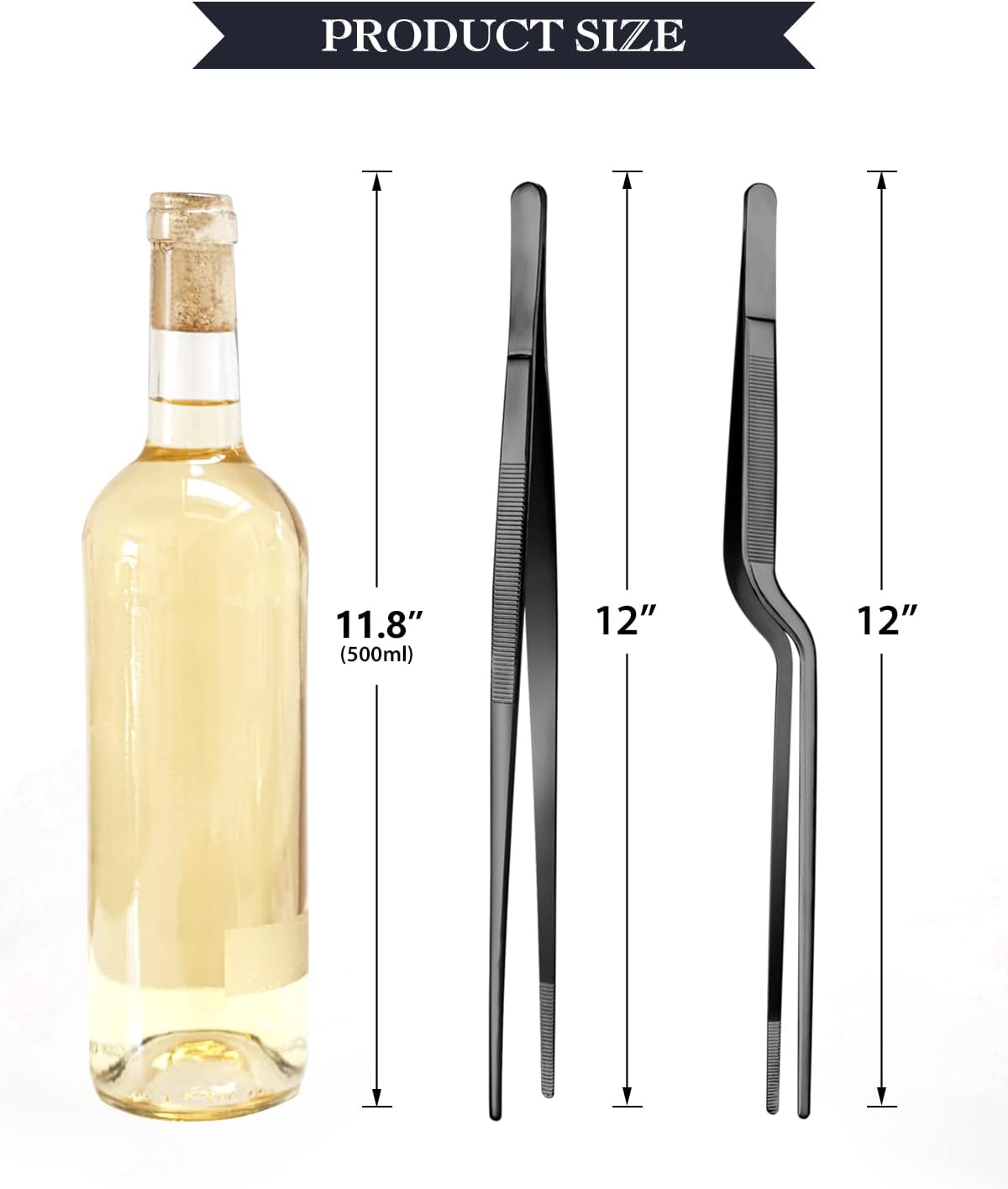 10-inch Cooking Tweezer and Offset Tweezer Set, Tongs Precision Serrated Tips, Stainless Steel Professional Chef Tweezer Kitchen Tools for BBQ, Plating and Serving