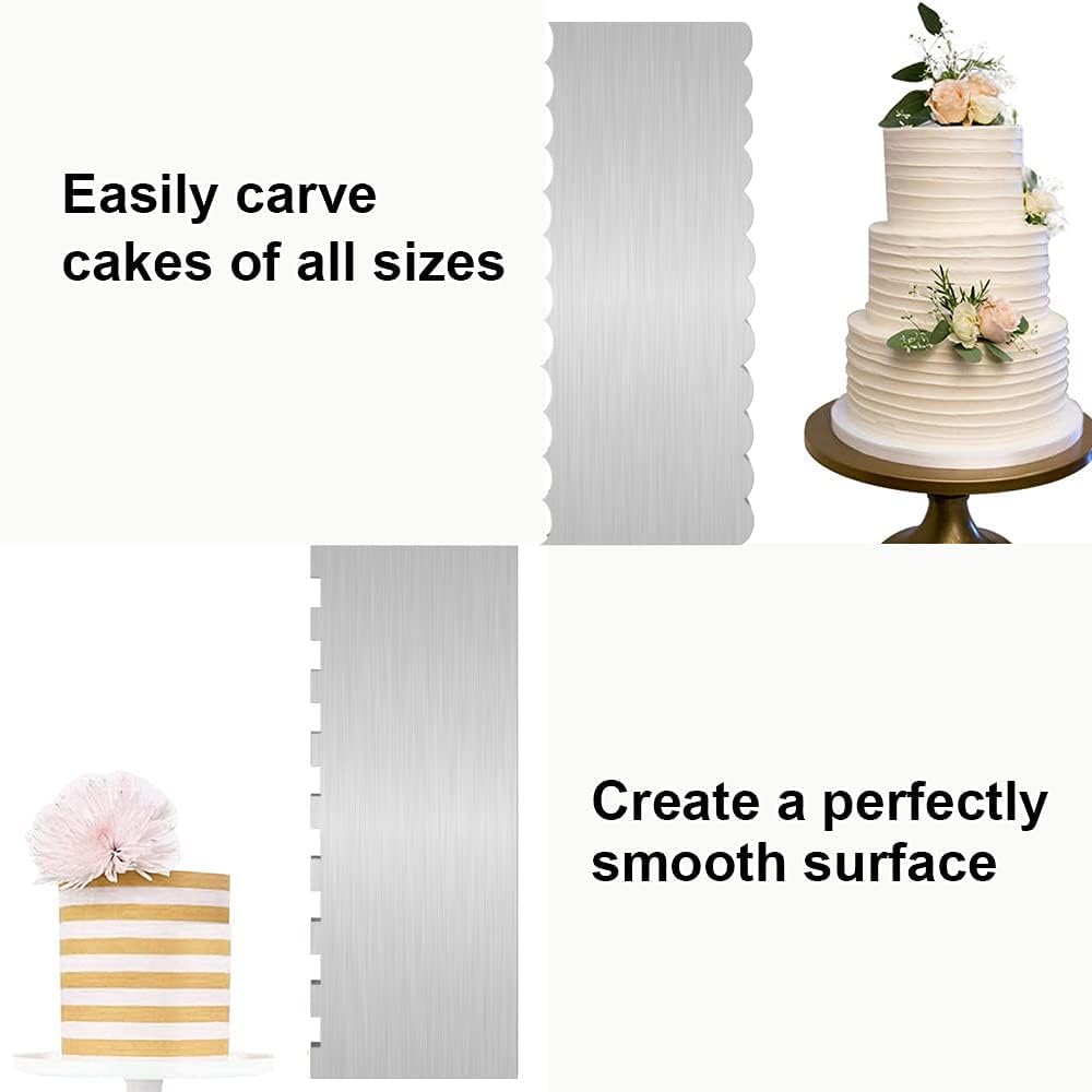 2Pcs 9 Inch Stainless Steel Cake Scrapers, Double-Sided Icing Combs