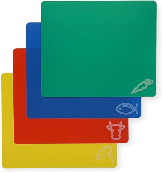 Handy Housewares 4pc Flexible Cutting Mat Set - Veggie, Fish, Beef and Poultry Cutting Mat Set, 11.75 x 9.75 Inches (1 Set)