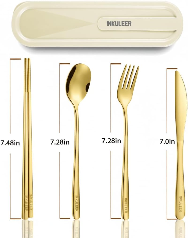 Travel cutlery set, 18/8 stainless steel cutlery, Reusable utensils set with case, Portable Silverware Lunch Box for Camping and Office (Green/knife set)
