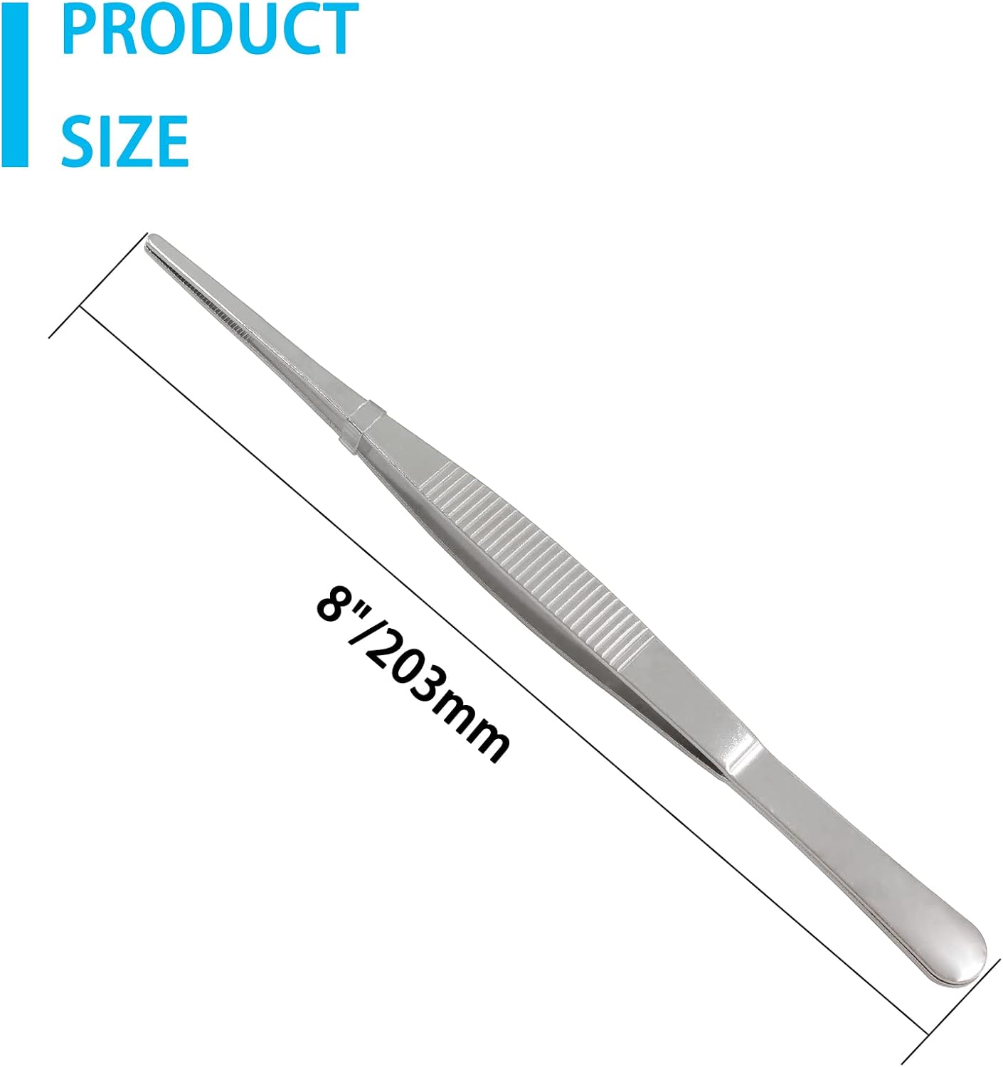 Bonsicoky 3Pcs Stainless Steel Tweezer Set (8" 10" 12") | Long Tweezers, Precision Serrated Straight Tips, Non-slip, For Cooking, Repairing, Medical, Garden